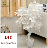 12Pcs Daun Ficus Putih Buatan, Cabang Pohon Tanaman Palsu untuk Dekorasi Pernikahan, Karangan Bunga DIY, Dekorasi Rumah dan Taman