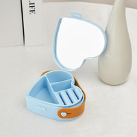 Boîte de rangement cosmétique en plastique à double pont pour fille rose avec coeur maquillage miroir affichage boîte de collier