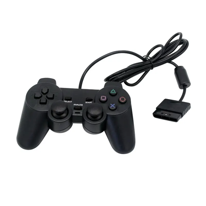 Cor preta para controle de playstation 2, controle de gamepad de choque duplo