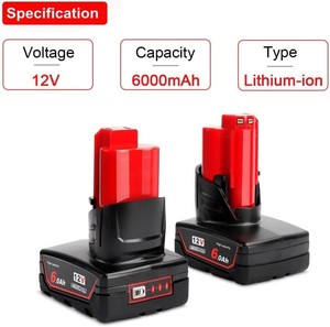 밀워키 M12 전동 공구용 M12B6 12V 2.5Ah 4.0Ah, 5.0Ah, 6.0Ah 리튬 교체 배터리 48-11-2460 12V 리튬 이온 배터리 - Product Image 6