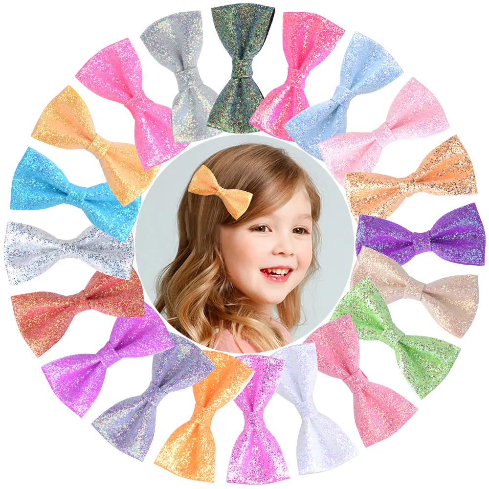 High Quality 20 colors Glitter Sequin Hair Bow Clips Bright Color Hair bows for Hair Clips Girls Kids Accessories