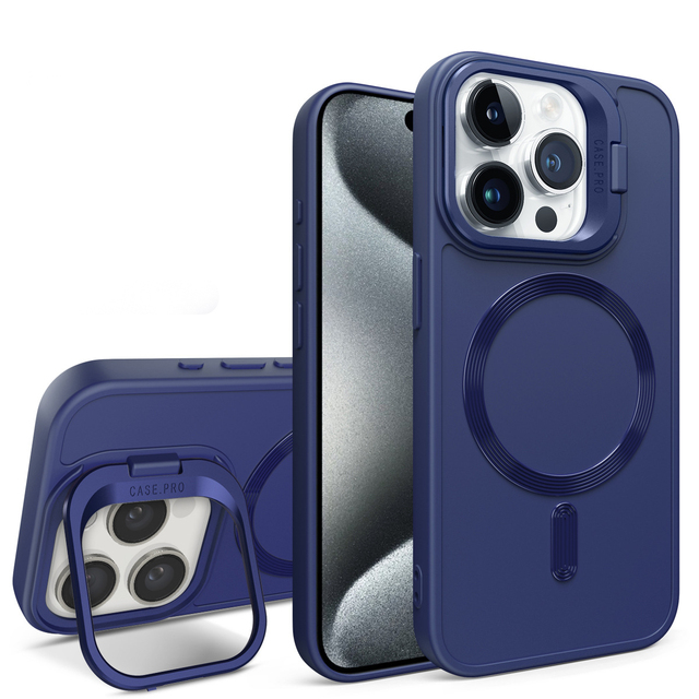Magnetic Phone Cover for iPhone 15 16 17 Pro Max Camera Stand Ring Holder Kickstand Magnet Phone Case
