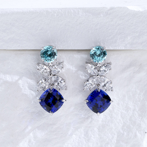 ต่างหูเพชรและไพลินทองคำขาว 14K รุ่น MSE-882 จาก Messi Jewelry สำหรับผู้หญิง - Product Image 1