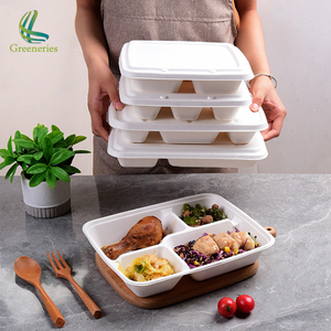 Compostable Sugarcane Pulp Single Use Rectangular Compartment <strong>Divided</strong> Food Bagasse <strong>Plates</strong> - Product Image 1