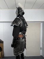 Vestes et Manteaux de Général Chinois Ancien, Costume de Guerrier Noir à Écailles Argentées, Casque Sculpté, pour Reconstitutions Historiques et Spectacles Scéniques