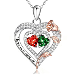 Cadeaux de Noël personnalisés pour femme - Collier en <span class=keywords><strong>argent</strong></span> sterling 925 <span class=keywords><strong>avec</strong></span> double <span class=keywords><strong>pierre</strong></span> de naissance, cadeaux <span class=keywords><strong>d</strong></span>'anniversaire pour femme - Product Image 4