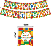 Décorations de fête d'anniversaire blocs colorés assiette jetable serviette bloc de construction jetable vaisselle en papier
