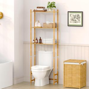 Penyimpanan Toilet atas rak Toilet bambu <span class=keywords><strong>3</strong></span> tingkat berdiri bebas di atas lemari penyimpanan kamar mandi Organizer kamar mandi - Product Image 4