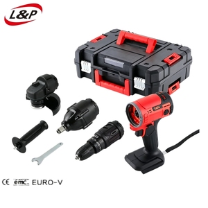 Ensemble d'outils de bricolage sans fil L&P pour la maison : perceuse à percussion, clé à chocs, marteau, meuleuse, tronçonneuse, souffleur, pistolet de lavage dans un coffret rigide - Product Image 1