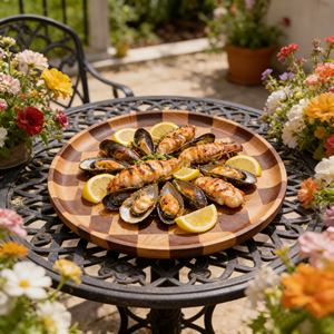 Décoration d'intérieur, porte-bougie décoratif, design unique à carreaux, plateau rond en bois <span class=keywords><strong>de</strong></span> 11 pouces pour <span class=keywords><strong>table</strong></span> basse - Product Image 4