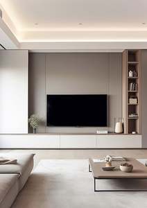 Meuble TV moderne de luxe en bois massif avec un design simple, unité murale pour salon et appartement, rangement mural complet - Product Image 6