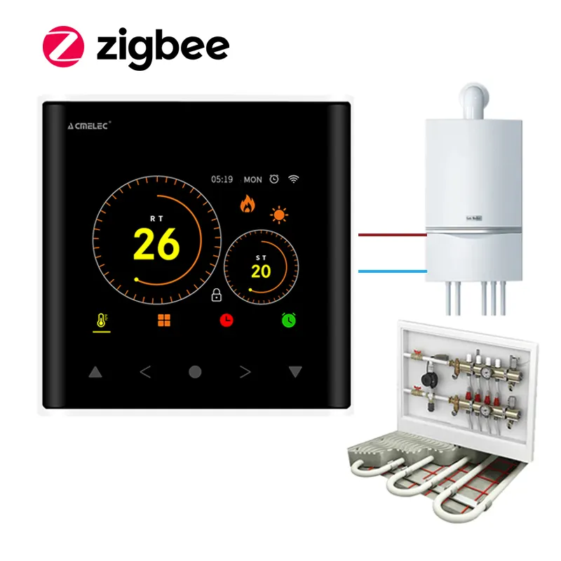 ZigBee Wifi חכם תרמוסטט לתכנות טמפרטורת בקר רכזת הנדרש מים גז הדוד חימום עם Alexa Google בית