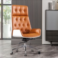 Chaise de bureau capitonnée orange, blanche et grise, chaise de bureau de luxe pour patron, PDG, Chesterfield, sans accoudoirs, en cuir