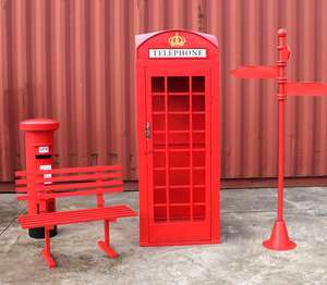 Cabine téléphonique classique rouge de Londres en métal, vente chaude, ensemble rose et bleu, cabine téléphonique, boîte aux lettres, panneau d'orientation, banc double paysager - Product Image 5