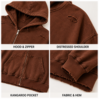 Sweat à capuche zippé surdimensionné en coton délavé et vieilli, personnalisable, marque privée, épais, pour homme