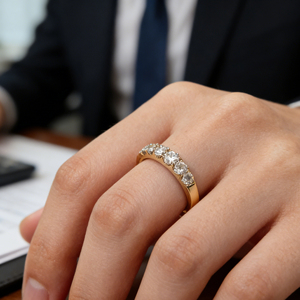 Bague Éternité en Or Jaune pour Femme avec Diamants Taille Ronde Brillante et Sertissage Pavé – Bijou de Mariage Classique - Product Image 3