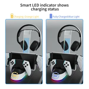 Station de charge avec support de casque pour manette PS5 Indicateur de charge lumineux RVB pour console de jeu Sony Playstation Portal - Product Image 4
