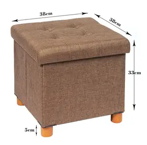 Bailey Fashion Office Dorm Chair Storage pouf Cube tessuto di lino marrone pieghevole Storage pouf gambe in legno