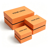 Ensemble de boîtes cadeaux magnétiques orange de luxe avec logo personnalisé, 3 boîtes rigides en carton écologique recyclable pour l'emballage de bijoux et de cosmétiques
