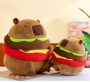 Peluche Capybara Thème Hamburger, Adorable Animal en Peluche avec Anneau <span class=keywords><strong>Burger</strong></span> Amovible, Ultra Doux, Anti-Stress, Cadeau d'Anniversaire pour Enfants - Product Image 4