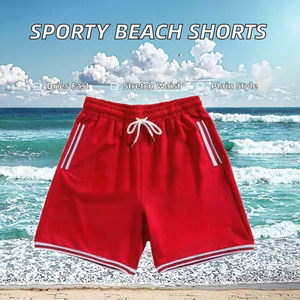 กางเกงขาสั้นชายหาดสไตล์สปอร์ตสำหรับผู้ชาย ผ้าถัก ระบายอากาศได้ดี ผลิตจากโพลีเอสเตอร์เนื้อละเอียด ขอบเอวยางยืด ลายเรียบ ทรงปกติ สีพื้น - Product Image 2
