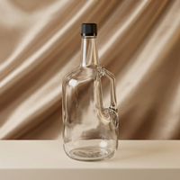 Bouteille en verre transparente de 1750 ml de grande taille pour vodka Flint, rhum nordique, avec poignée et couvercle inviolable en plastique noir