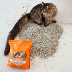 Litière pour chat écologique à agglomération rapide, faible teneur en poussière, 99 % d'échantillons gratuits, hautement absorbante, en bentonite sphérique, parfum lavande, gris clair - Product Image 1