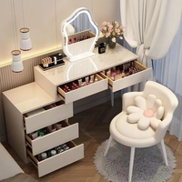 Nouvelle Arrivée Commode Moderne de Chambre avec Miroir, Coiffeuse Luxe en Bois avec Tiroirs de Rangement, Meuble Multifonctionnel