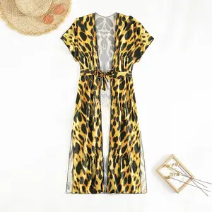 2023 Bãi Biển Áo Bikini Mặt Trời Bảo Vệ Hổ In Ấn Leopard Kỳ Nghỉ Cardigan Sexy Bãi Biển Outwear