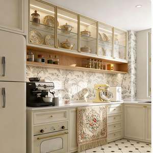 Ensemble de meubles de cuisine BALOM de style campagnard français, couleur crème, avec porte incurvée, rangement modulaire - Product Image 5