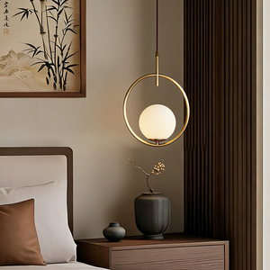 Copper glass Mid Modern Pendant <b>Lighting</b> Milk Glass Globe Chandelier Gold Metal White Ball for <b>Dining</b> Room - Product Image 4