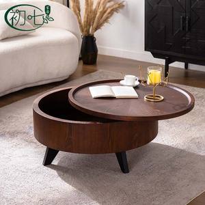 Yan Yujia Round <b>Coffee</b> <b>Table</b> <b>Walnut</b> Wood Storage Living Room Furniture - Product Image 4