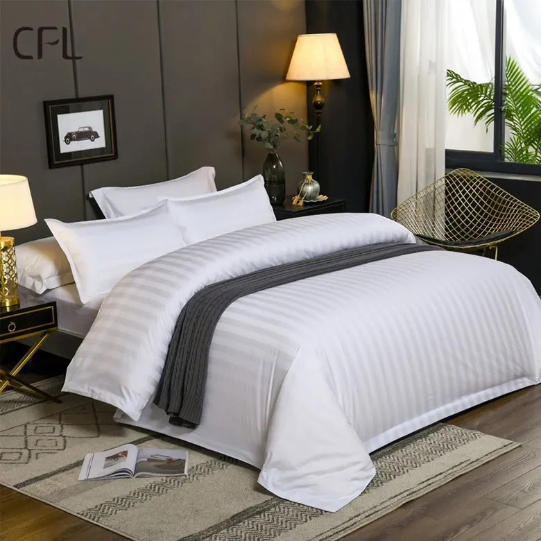 100% cotone all'ingrosso hotel egiziano set biancheria da letto lenzuolo in cotone set biancheria da letto 3cm set piumino a righe