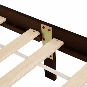 King Pine Espresso letto in legno con testiera in Rattan e pedana del letto centrale potenziata - Product Image 1