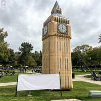 Grande tour d'horloge gonflable lumineuse et accrocheuse pour l'extérieur, style Big Ben, avec LED, sculpture de bâtiment emblématique pour la promotion de festivals