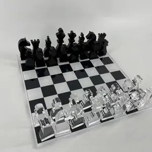 Jeu d'échecs carré en acrylique imperméable, personnalisé en usine, de luxe, pour l'extérieur, avec 32 figurines