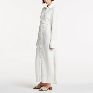 Maxi abito donna <span class=keywords><strong>taglie</strong></span> <span class=keywords><strong>forti</strong></span> in cotone tinta unita manica lunga ampio monopetto per donna eleganti <span class=keywords><strong>abiti</strong></span> Casual a spacco - Product Image 2