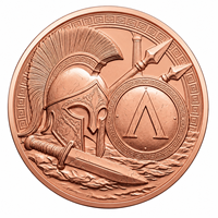 Pièce de monnaie 1 oz en cuivre pur 999, emblème Bouclier Spartan, relief 3D, couleur UV, finition proof-like, art métallique avec crête Lambda