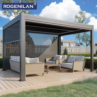 Pergola bioclimatique en aluminium résistante aux ouragans Rogenilan, toit à lamelles motorisé et réglable, gazebo