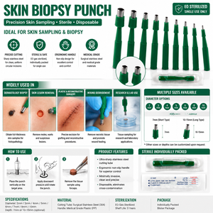 Punzón de Biopsia Cutánea Desechable y Estéril de Acero Inoxidable + PP Clase III para Muestreo de Tejido Dermatológico de 2mm-10mm - Product Image 4