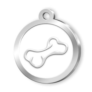 Targhetta identificativa rotonda con design a osso bianco per cani e gatti - Product Image 1