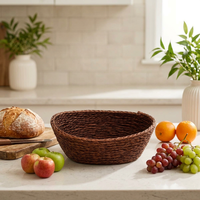 Panier de rangement rond en jonc de mer tressé fait main, organisateur de table écologique, décoration rustique pour salon et maison
