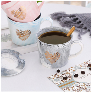 Tasse marbrée nordique en porcelaine moderne de 350ml avec logo personnalisé Ins Love-lovers Cup <span class=keywords><strong>Support</strong></span> de poignée pour boire 2pcs Set - Product Image 4