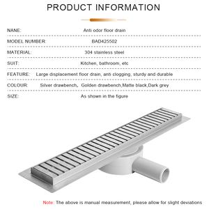ステンレス鋼タイルインサートサイドアウトレットフロアリニアシャワードレンロンググリッドシェイプ防臭防虫ドレンヘアキャッチャー付き - Product Image 4