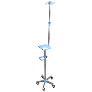 Mobilier d'hôpital en acier inoxydable, poteau de perfusion mobile, poteau IV, support de goutte-à-goutte pour lit d'hôpital