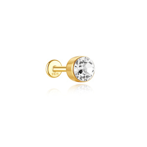 Piercing Labret Minimaliste en Argent S925 Plaqué Or 18K avec Zircon Incolore Sertis Invisible, Tête Plate Filetée Internement - Product Image 2
