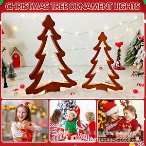 Wooden Christmas Tree Ornament With <b>Lights</b> Rustic Style Tabletop Decoration - Product Image 4