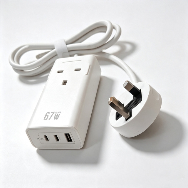 67W GaN UK Plug USB Power Adapter with AC Outlet Travel Power Adapter Laptop Power Adapter 5V 2A Fast Charger for Phone Tablet