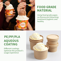 Contenant à Crème Glacée Jetable Personnalisé Blanc Marron de 3 oz, 4 oz, 6 oz, 12 oz, Emballage Bol à Yogourt Glacé en Papier Kraft Avec Couvercle