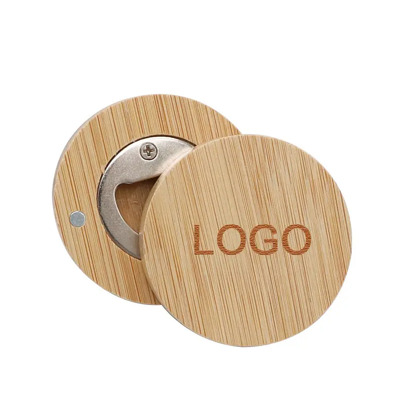 Logo personalizzato di forma rotonda apribottiglie in legno orso apribottiglie con magnete